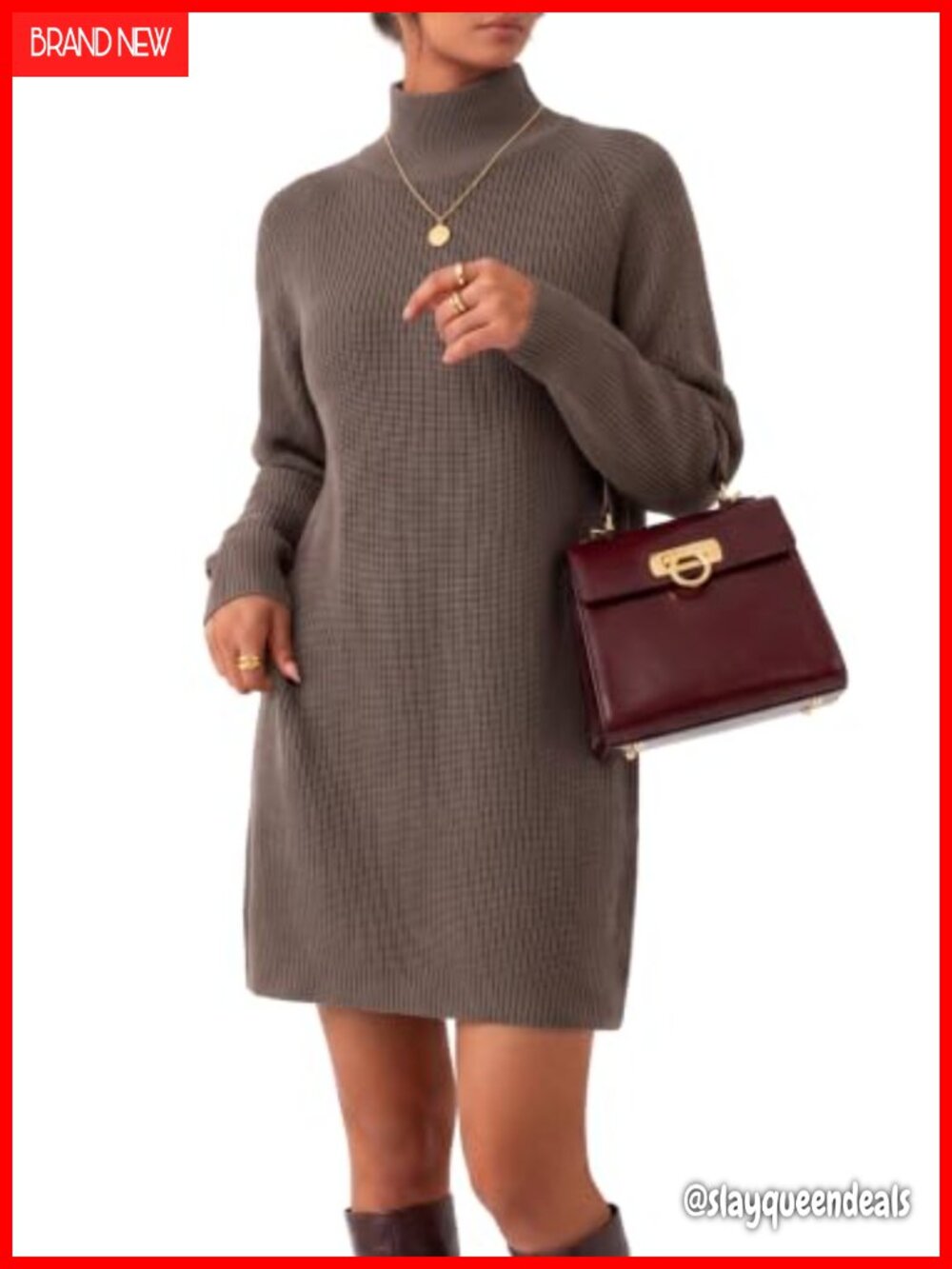 Wool Blend Oversized Mock Neck Mini Sweater Dress Shift